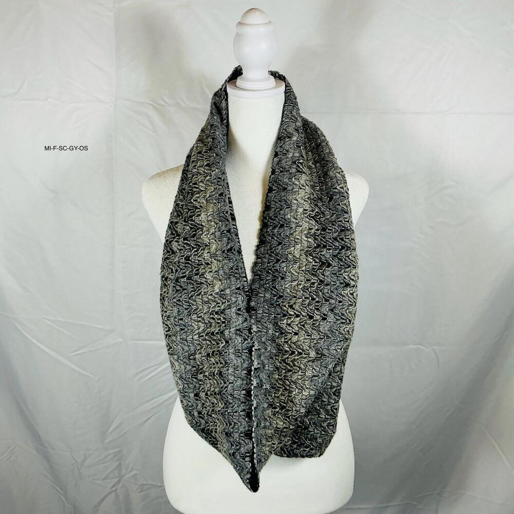 Missoni Womens Wool Blend Oversized Infinity Scarf Greys w/Silver Thread
